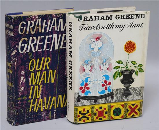 Greene, Grahame - Our Man in Havana, 1st edition, 8vo, cloth with d.j., London 1958 and Travels with My Aunt,
